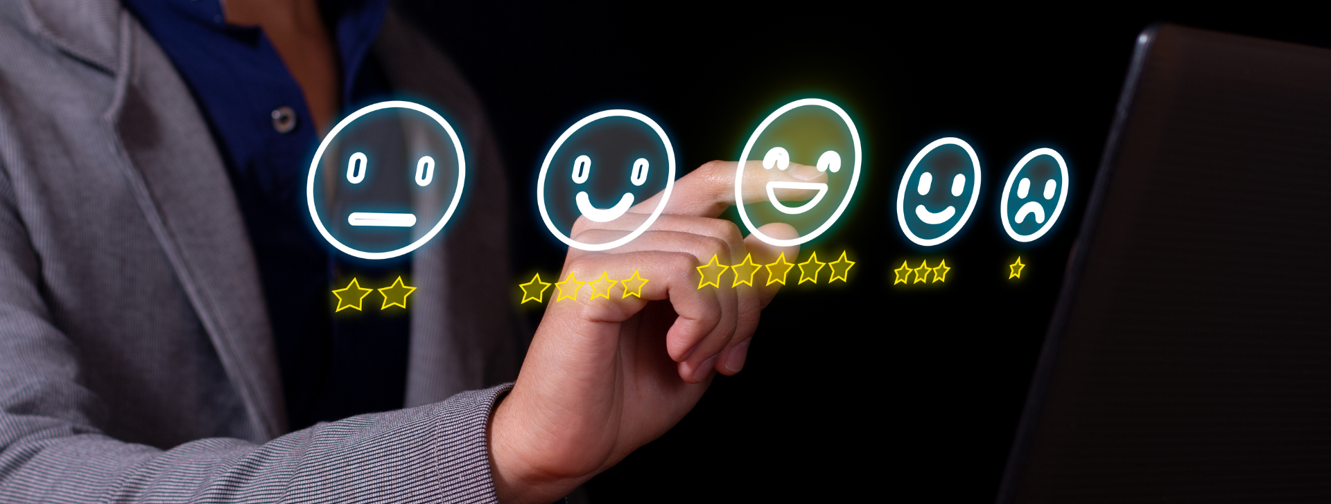 Man selecting smiley faces to indicate mood