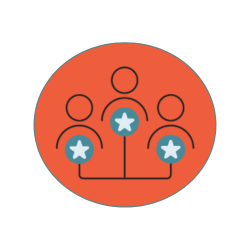 Graphic of three people with stars