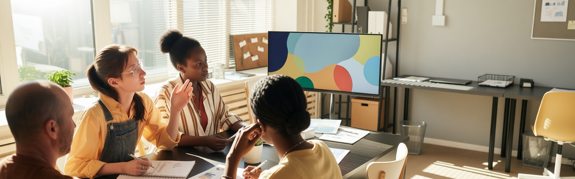 team collaborating at table