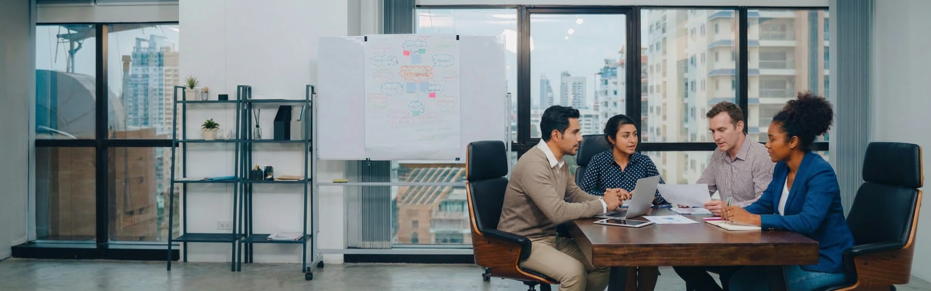 team of professionals meeting at table in office